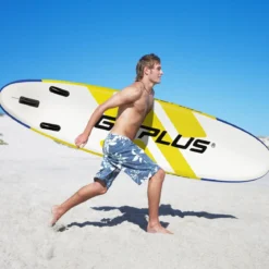 SUP Board Aufblasbares Stand Up Paddle Board Leichtes Board 335 x 76 x 15 cm Blau + Gelb + Weiß