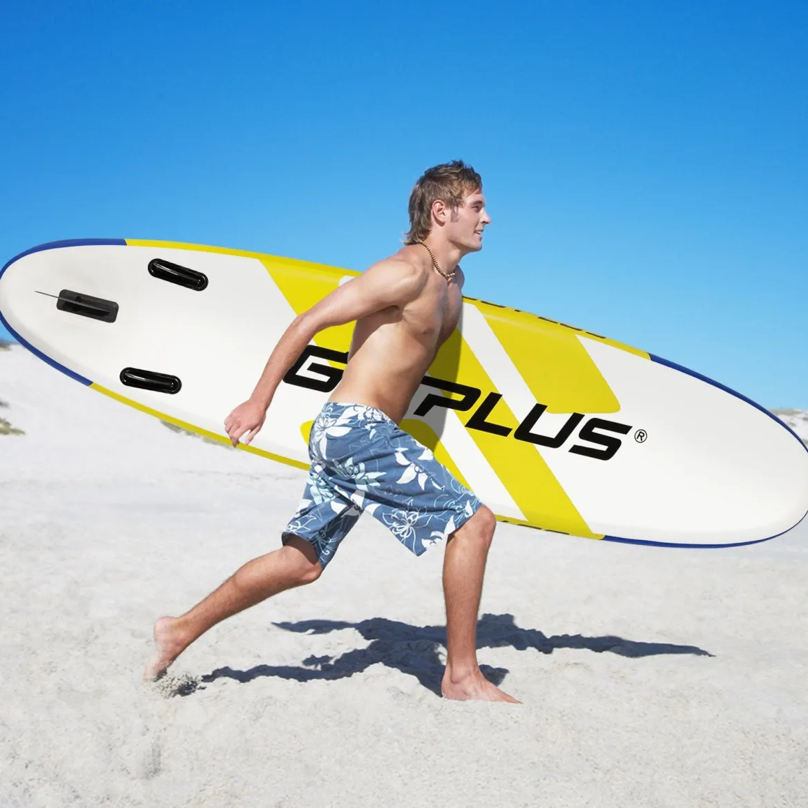 SUP Board Aufblasbares Stand Up Paddle Board Leichtes Board 335 x 76 x 15 cm Blau + Gelb + Weiß