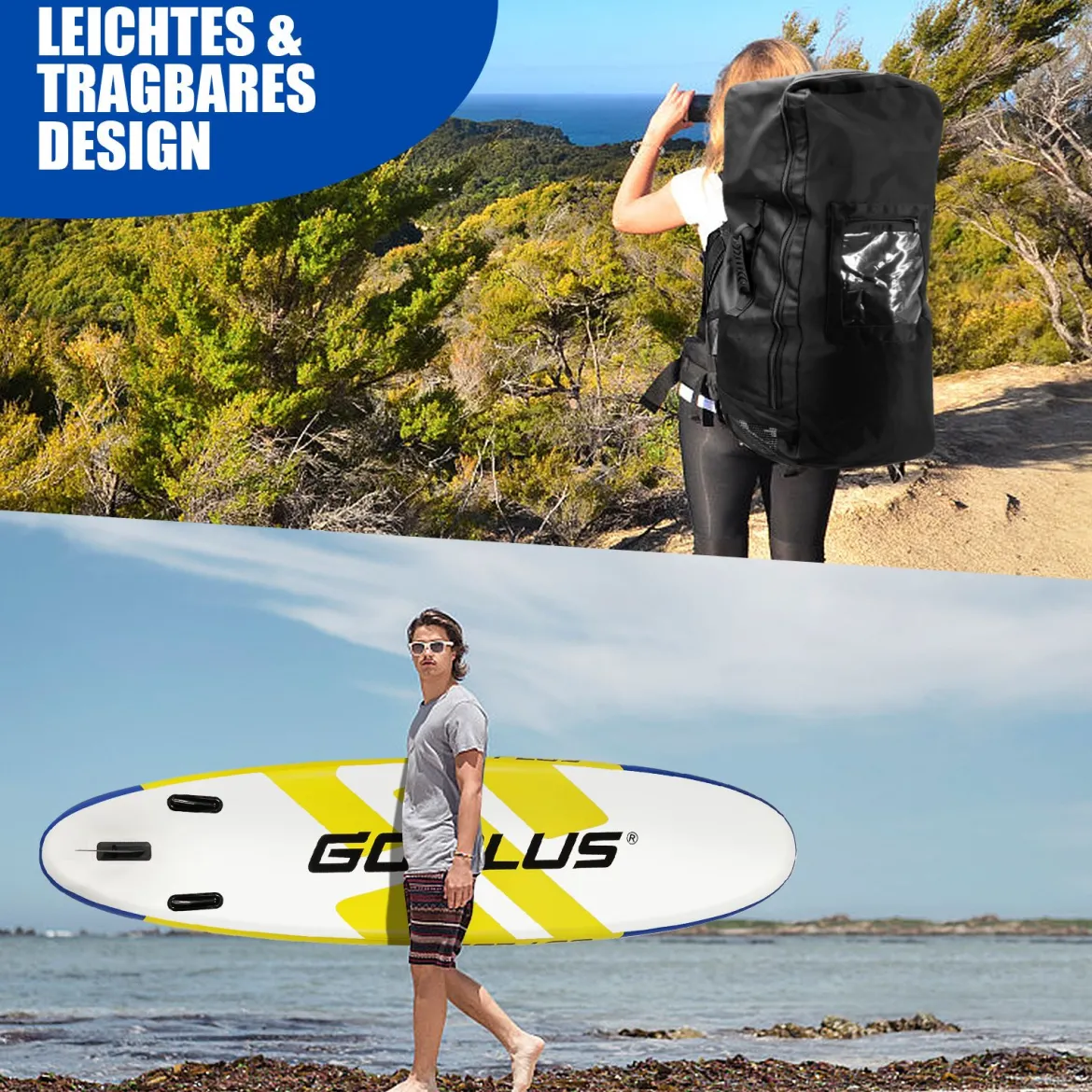 SUP Board Aufblasbares Stand Up Paddle Board Leichtes Board 335 x 76 x 15 cm Blau + Gelb + Weiß