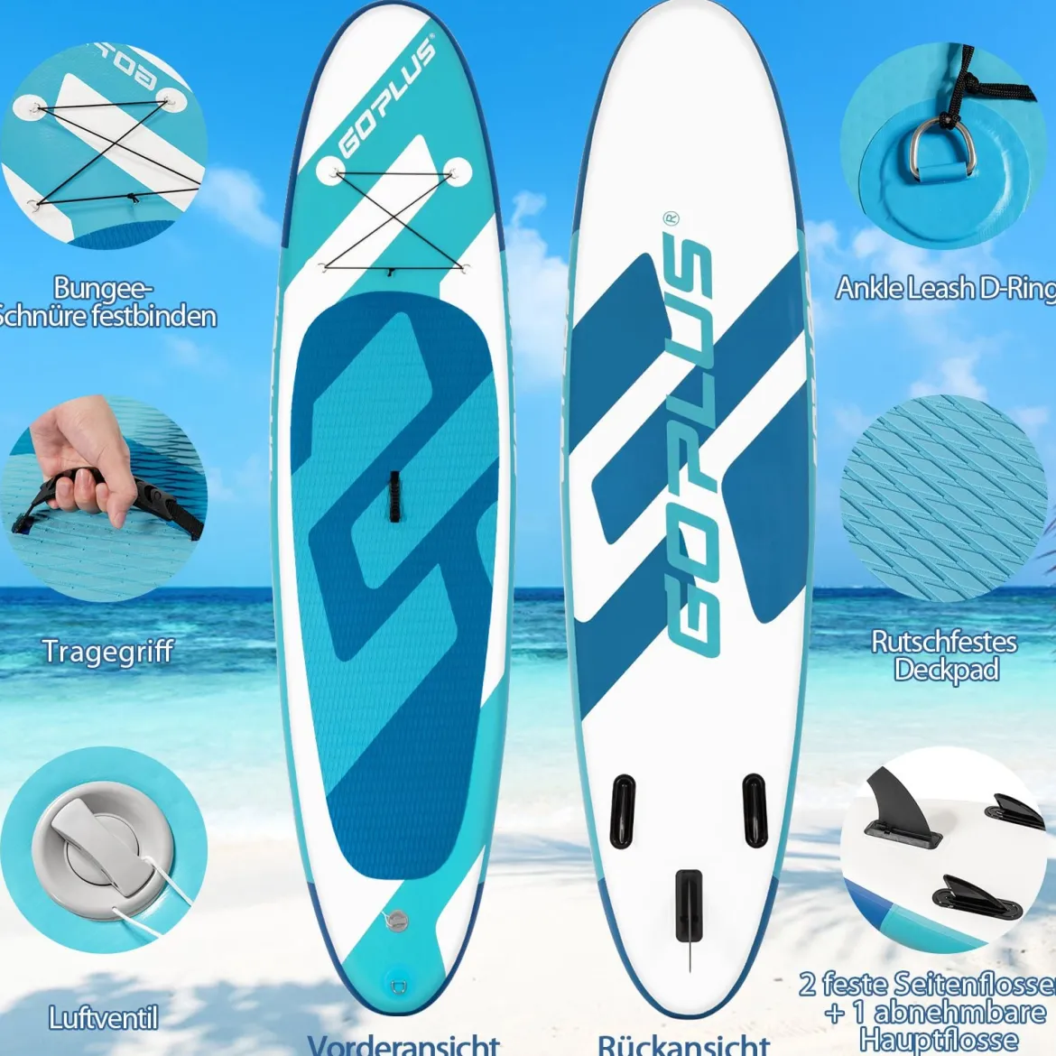 SUP Board zum Stehen Paddeln und Surfen Aufblasbares Stand Up Board 305 x 76 x 15 cm Blau + Weiß