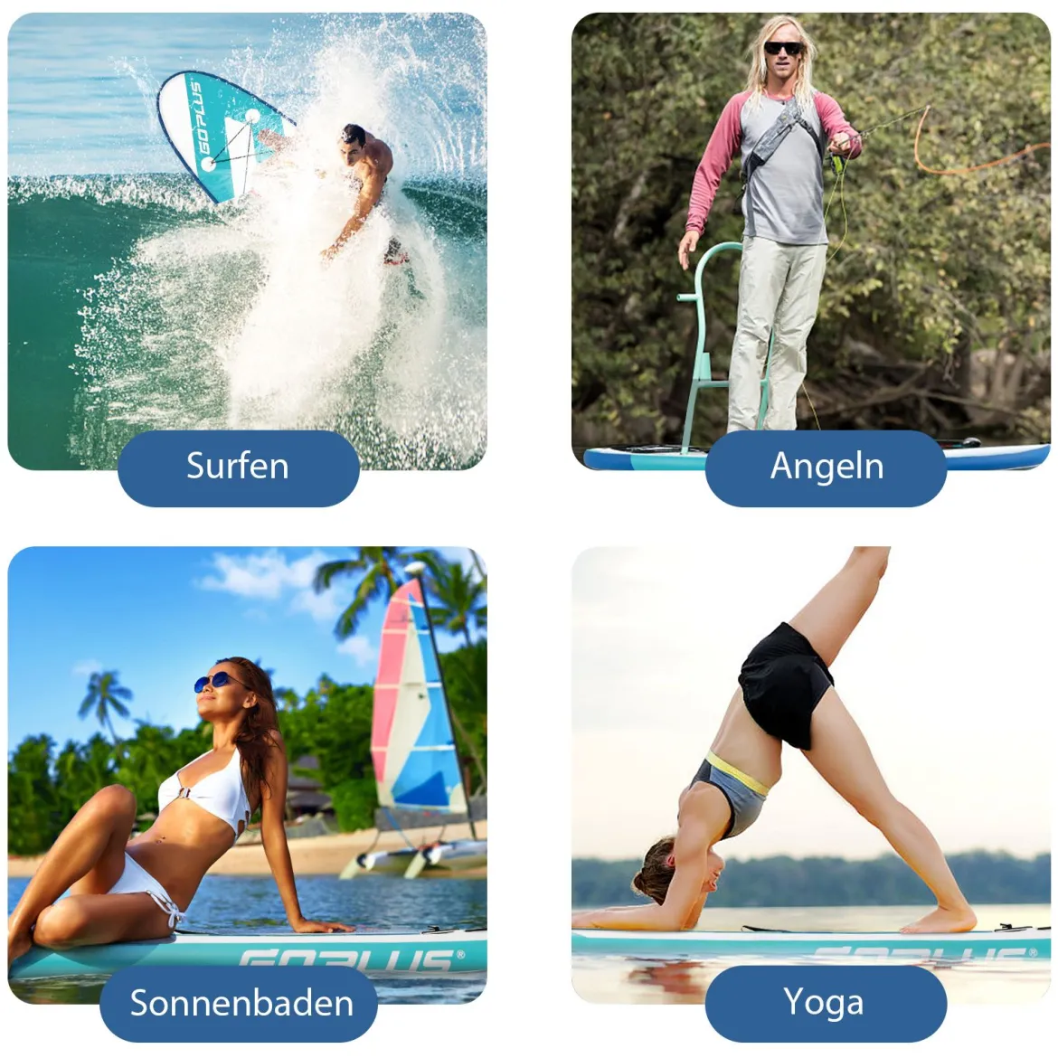 SUP Board zum Stehen Paddeln und Surfen Aufblasbares Stand Up Board 305 x 76 x 15 cm Blau + Weiß