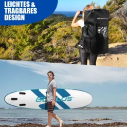 SUP Board zum Stehen Paddeln und Surfen Aufblasbares Stand Up Board 305 x 76 x 15 cm Blau + Weiß