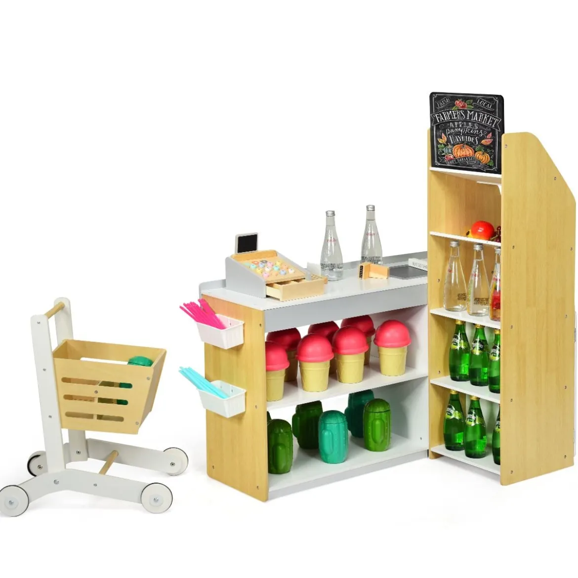 Supermarkt-Spielset mit Einkaufswagen Kinderkassierenspielzeug Rollenspiel supermarkt für kinder