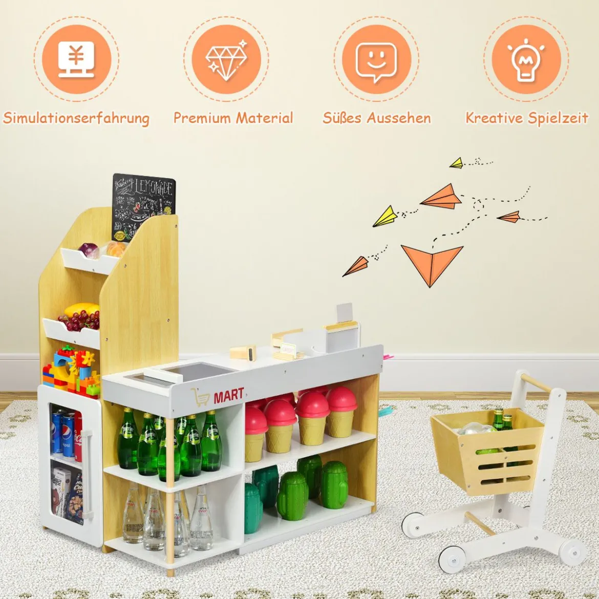 Supermarkt-Spielset mit Einkaufswagen Kinderkassierenspielzeug Rollenspiel supermarkt für kinder