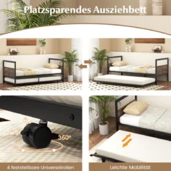 Tagesbett ausziehbar Ausziehbett 90 x 200 cm Gästebett mit Lattenrost Bettgestell für Schlafzimmer bis 220 kg belastbar