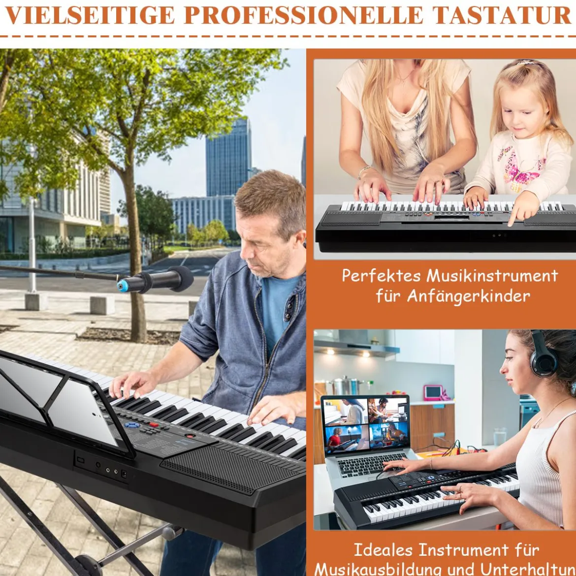 61 Tastatur Elektrisches Keyboard mit Notenständer Mikrofon Digital Piano
