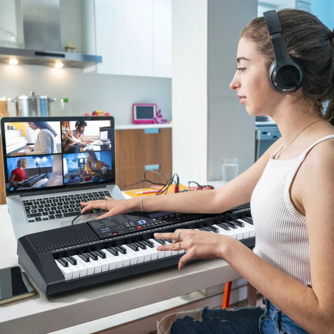 61 Tastatur Elektrisches Keyboard mit Notenständer Mikrofon Digital Piano
