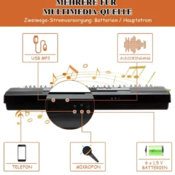 61 Tastatur Elektrisches Keyboard mit Notenständer Mikrofon Digital Piano