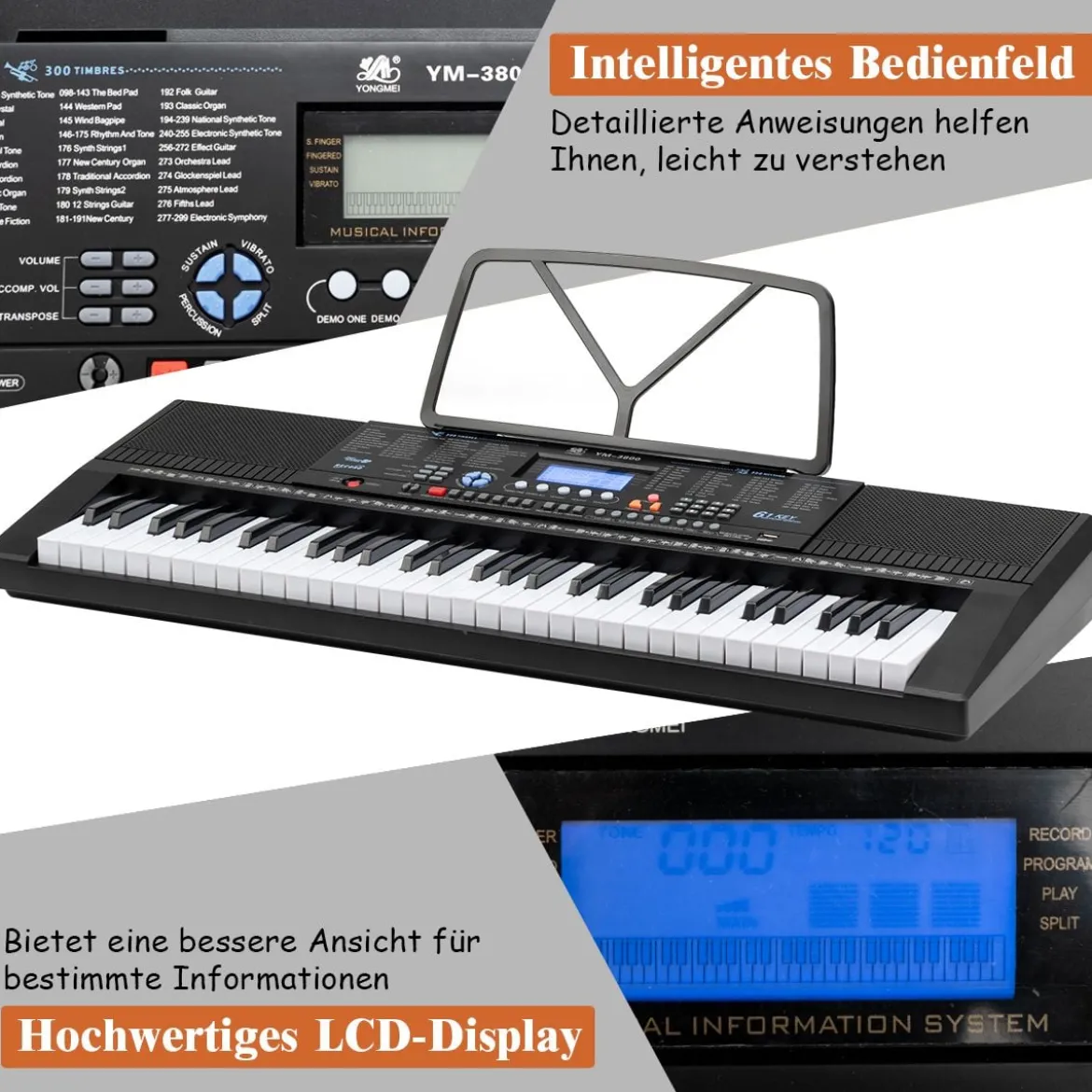 61 Tastatur Elektrisches Keyboard mit Notenständer Mikrofon Digital Piano