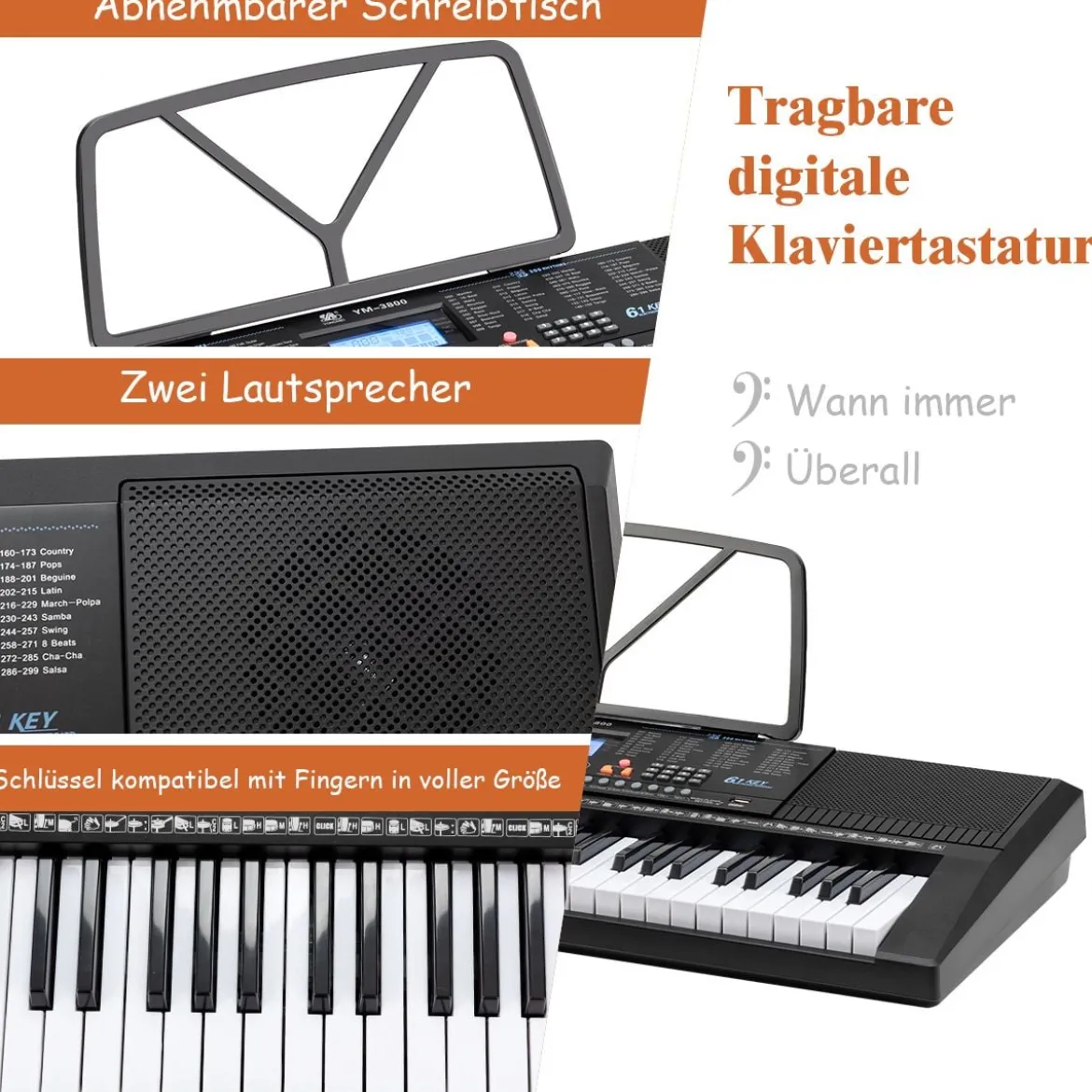 61 Tastatur Elektrisches Keyboard mit Notenständer Mikrofon Digital Piano
