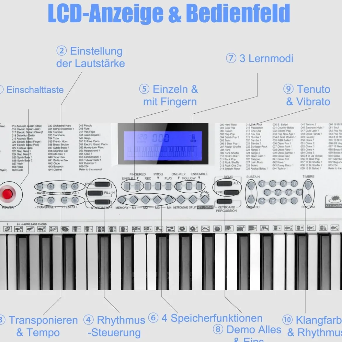61 Tastatur Elektroklavier Digitale Keyboard Tragbar 83 x 27,5 x 9 cm Weiß