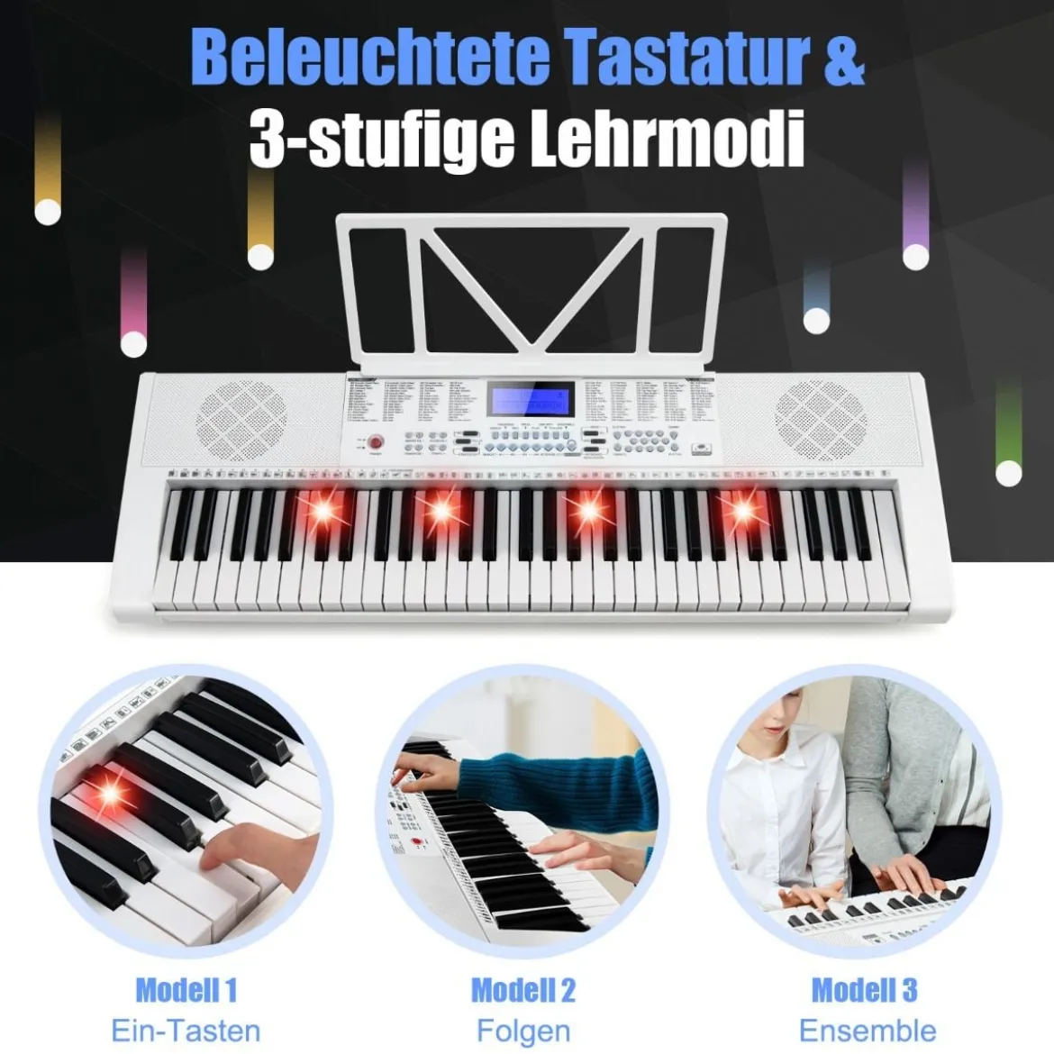 61 Tastatur Elektroklavier Digitale Keyboard Tragbar 83 x 27,5 x 9 cm Weiß