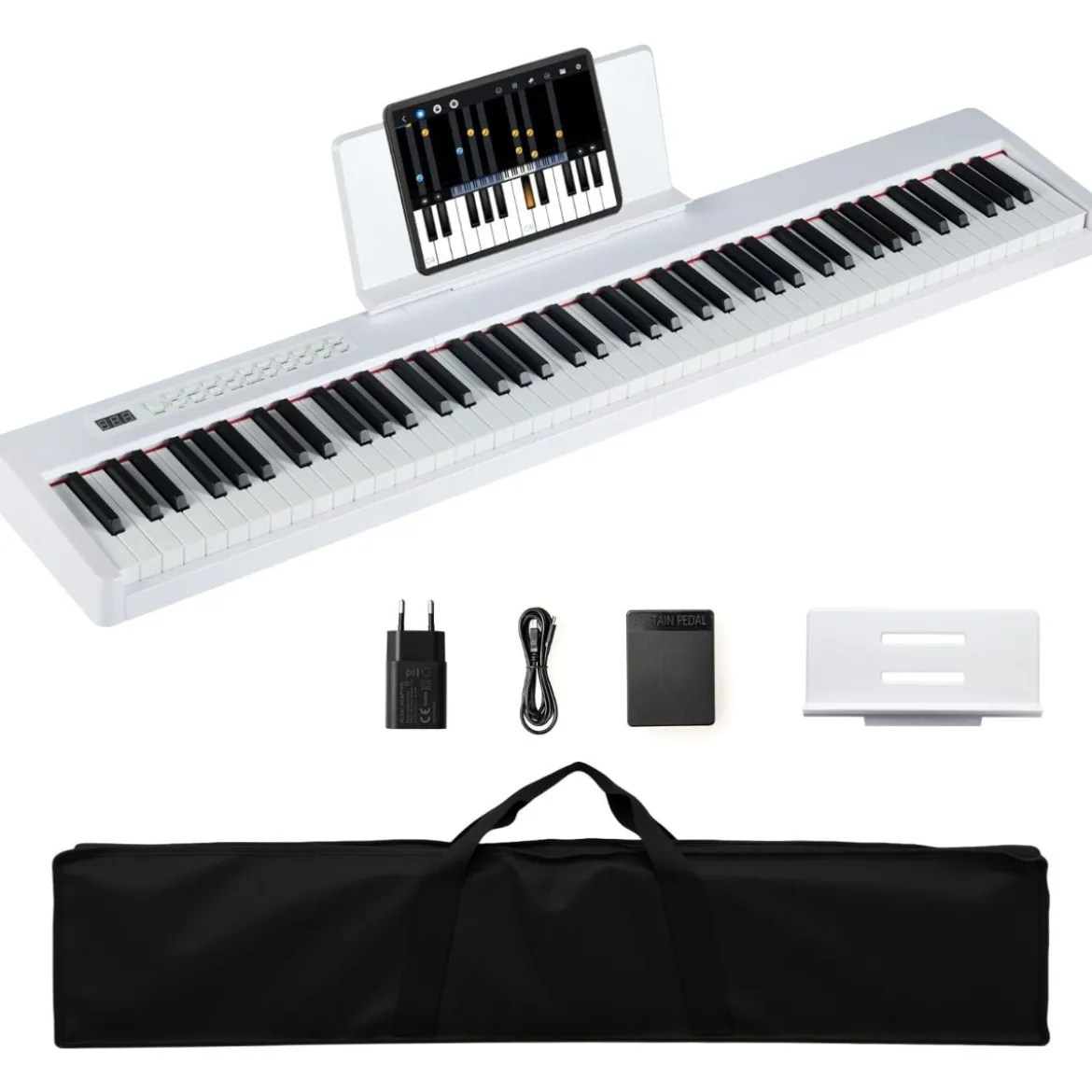 88 Tasten Digitales Klavier tragbares Vollformat Elektrisches Keyboard Schwarz/Hellbraun/Weiß
