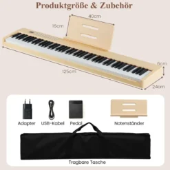 88 Tasten Digitales Klavier tragbares Vollformat Elektrisches Keyboard Schwarz/Hellbraun/Weiß