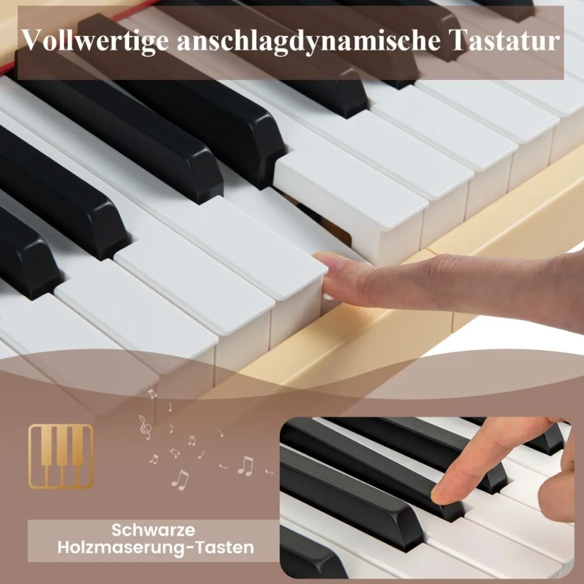 88 Tasten Digitales Klavier tragbares Vollformat Elektrisches Keyboard Schwarz/Hellbraun/Weiß