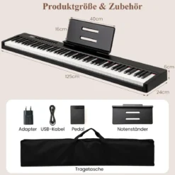 88 Tasten Digitales Klavier tragbares Vollformat Elektrisches Keyboard Schwarz/Hellbraun/Weiß