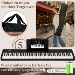 88 Tasten Digitales Klavier tragbares Vollformat Elektrisches Keyboard Schwarz/Hellbraun/Weiß