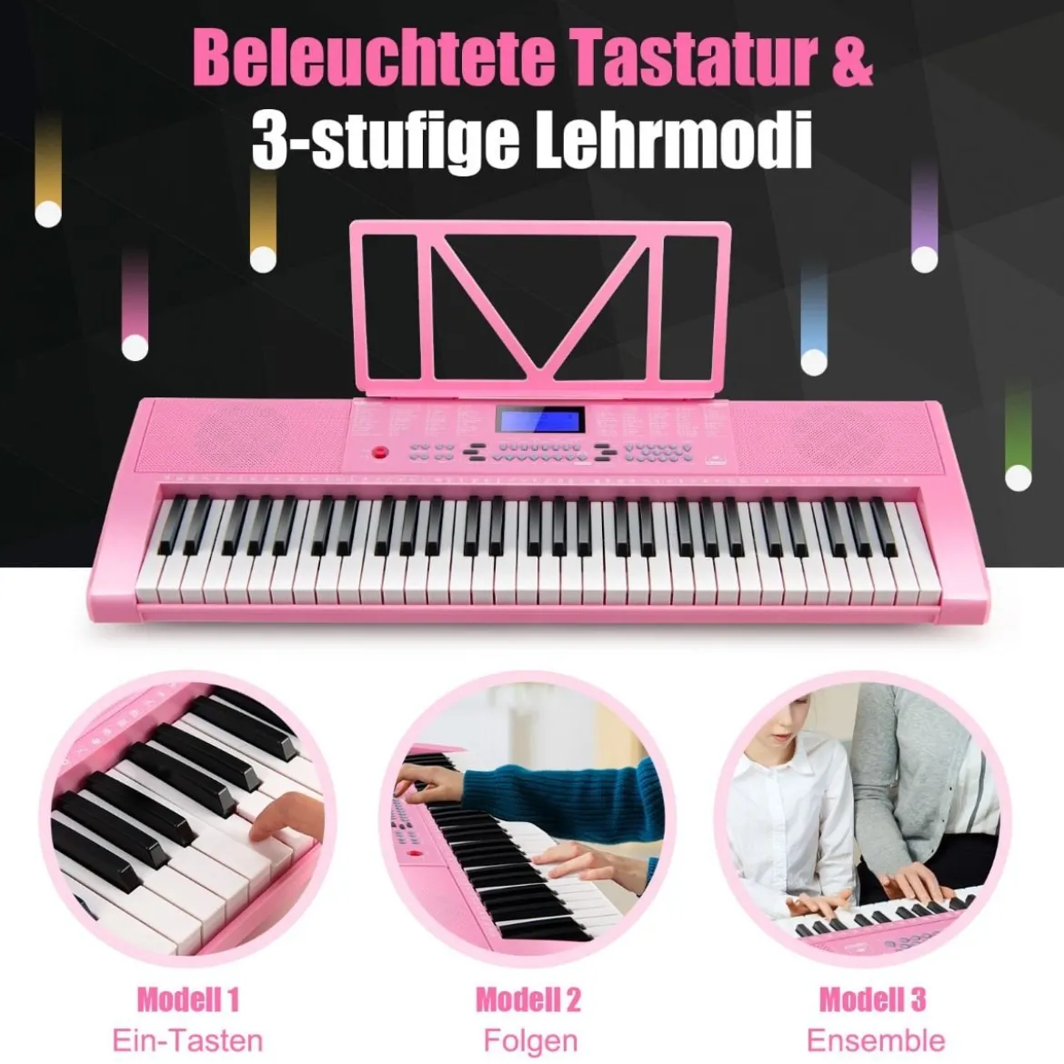 61-Tasten-Digitalpiano Elektrisches Keyboard für Kinder 83 x 27,5 x 9 cm Rosa