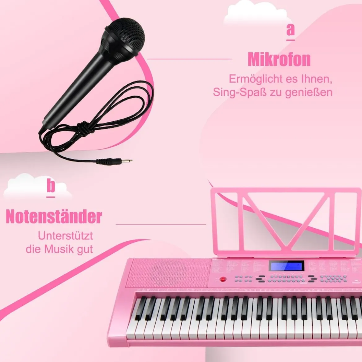 61-Tasten-Digitalpiano Elektrisches Keyboard für Kinder 83 x 27,5 x 9 cm Rosa