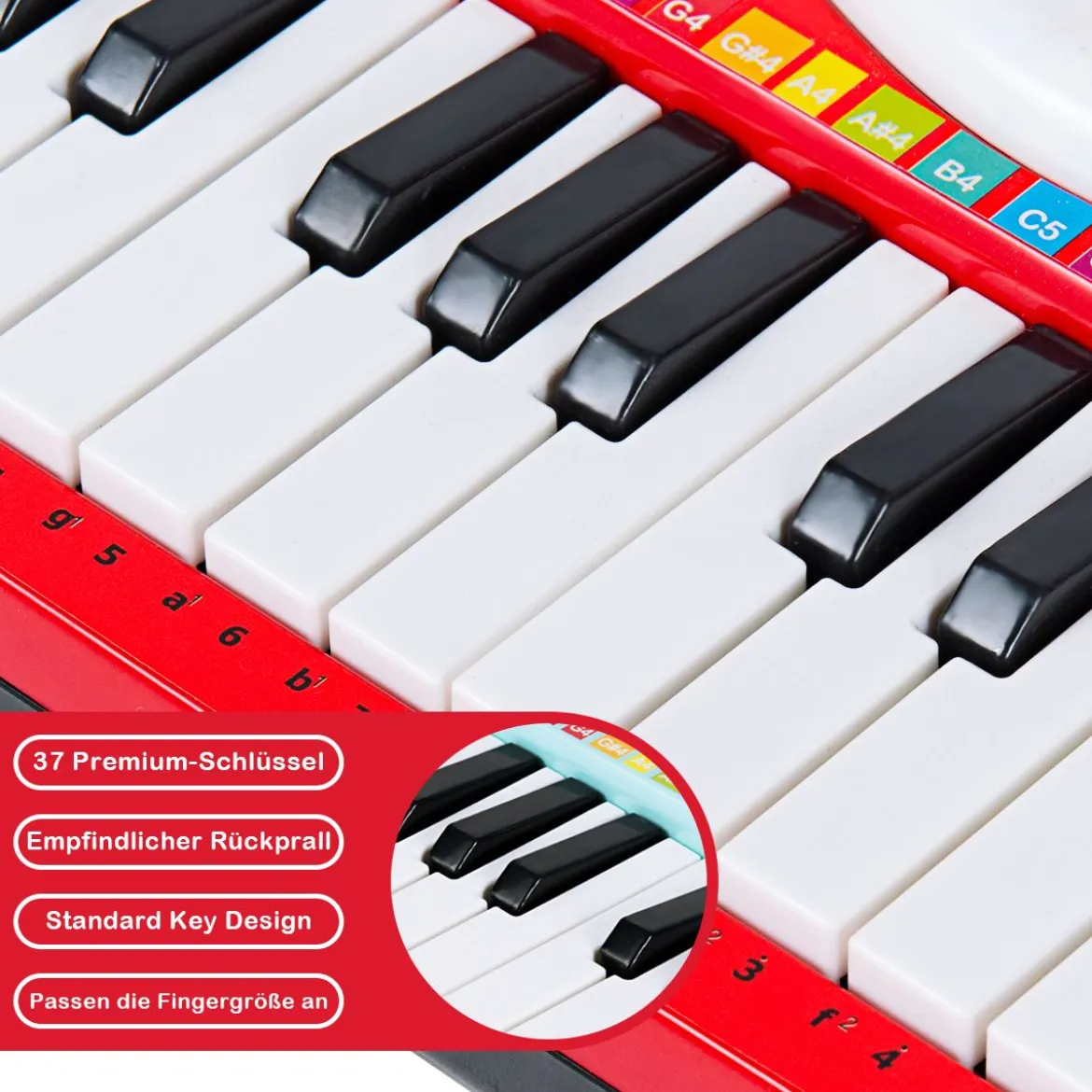 37 Tasten Digital-Piano für Kinder Tragbares Klavier Spielzeug 48 x 20 x 38 cm Rot