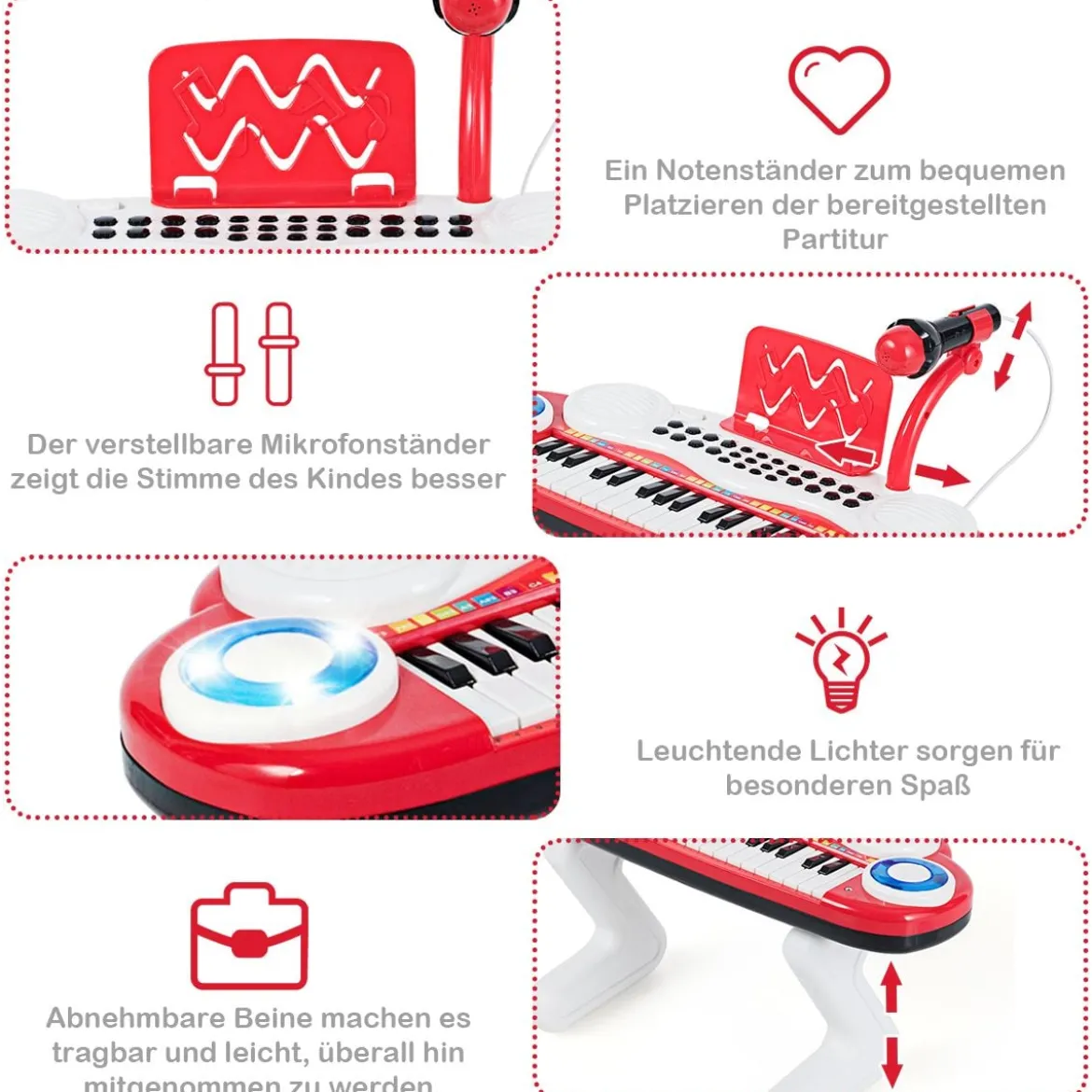 37 Tasten Digital-Piano für Kinder Tragbares Klavier Spielzeug 48 x 20 x 38 cm Rot