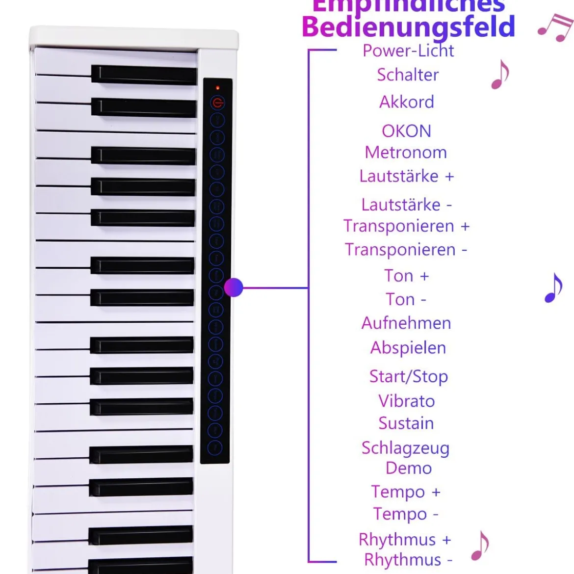 61-Tasten-Digitalpiano hochwertiges mit Tragetasche elektronisches Keyboard 88,5 x 18 x 6,5 cm Weiß