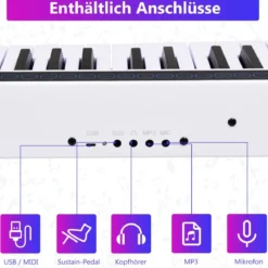 61-Tasten-Digitalpiano hochwertiges mit Tragetasche elektronisches Keyboard 88,5 x 18 x 6,5 cm Weiß