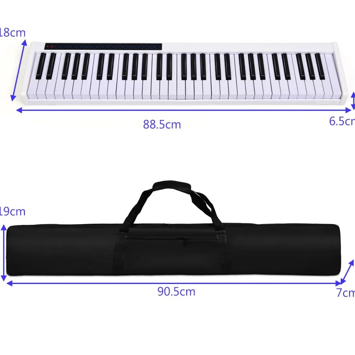 61-Tasten-Digitalpiano hochwertiges mit Tragetasche elektronisches Keyboard 88,5 x 18 x 6,5 cm Weiß