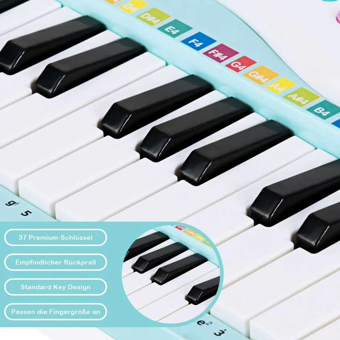 37 Tasten Digital-Piano Kinder Keyboard Klaviertastatur mit Mikrofon 48 x 20 x 38 cm Blau