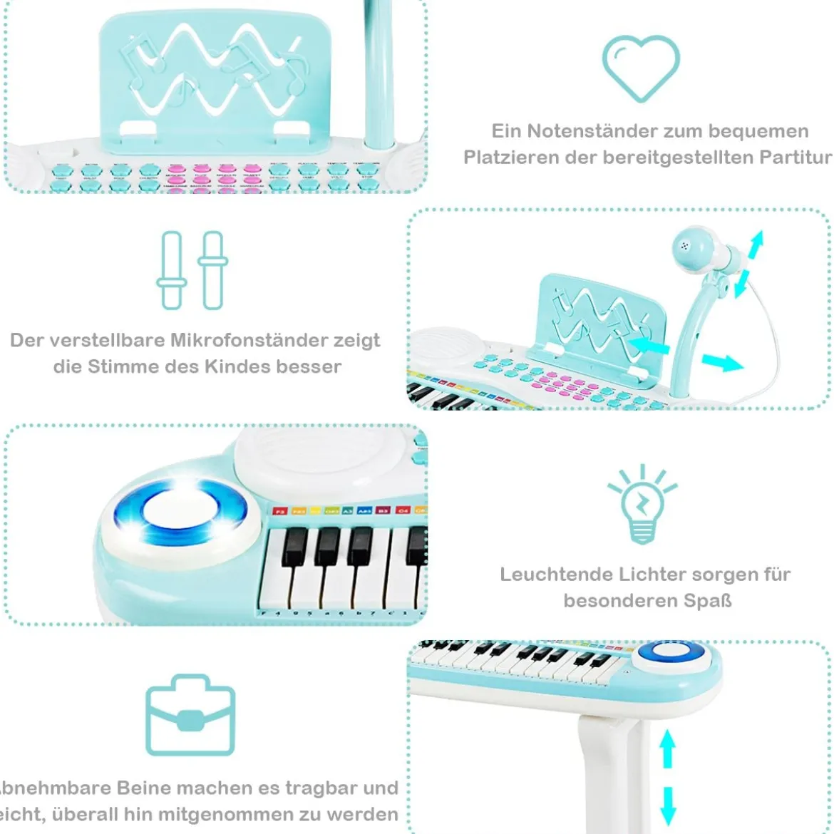 37 Tasten Digital-Piano Kinder Keyboard Klaviertastatur mit Mikrofon 48 x 20 x 38 cm Blau