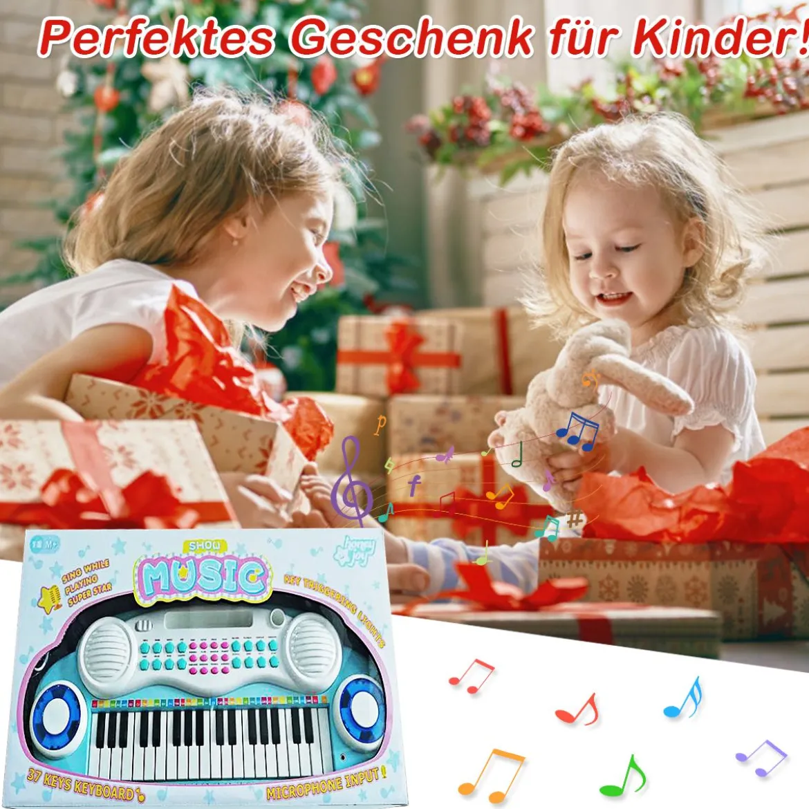37 Tasten Digital-Piano Kinder Keyboard Klaviertastatur mit Mikrofon 48 x 20 x 38 cm Blau
