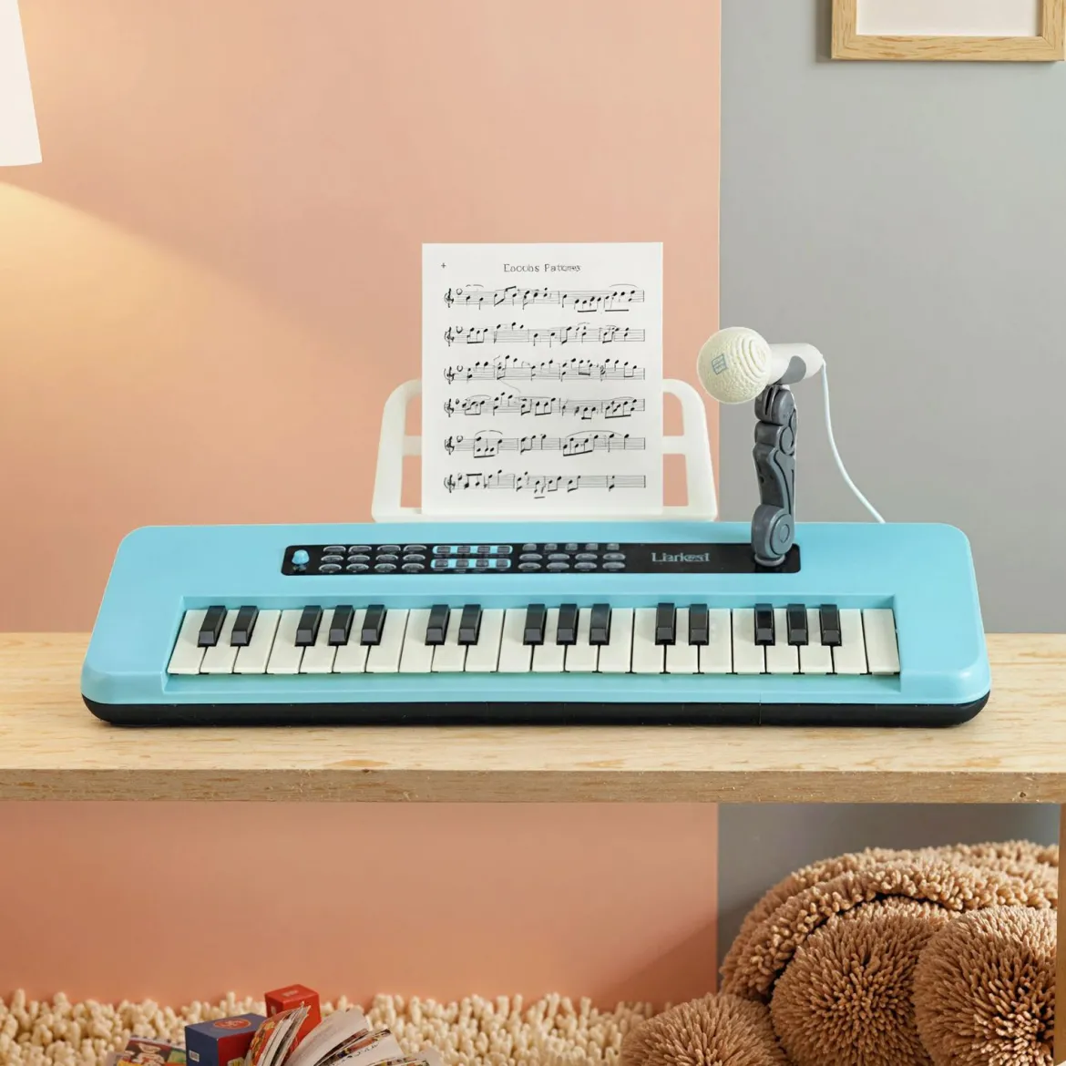 37 Tasten Elektronisches Klavier mit Mikrofon & Notenständer & Abnehmbare Beine Digitalpiano Blau
