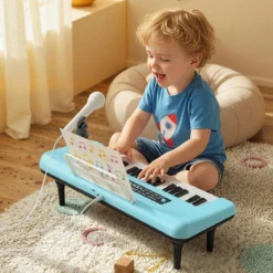 37 Tasten Elektronisches Klavier mit Mikrofon & Notenständer & Abnehmbare Beine Digitalpiano Blau