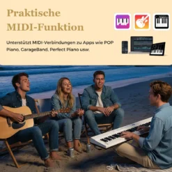 88 Tasten E-Piano mit Verstellbarem Ständer & Hocker & Sustain-Pedal Keyboard Weiß