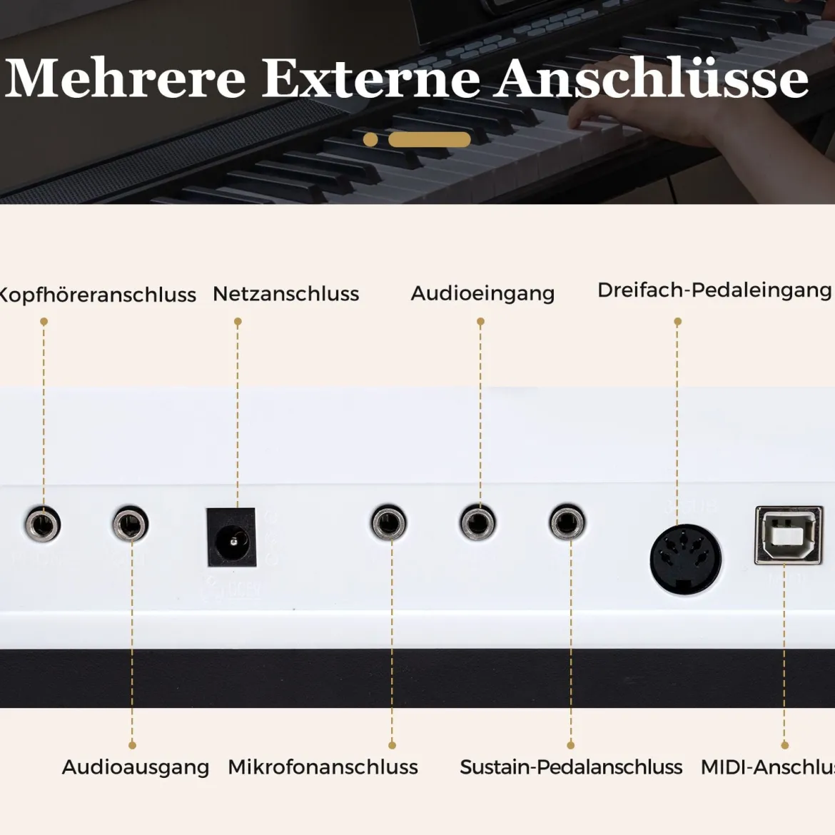 88 Tasten E-Piano mit Verstellbarem Ständer & Hocker & Sustain-Pedal Keyboard Weiß