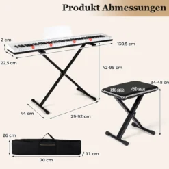 88 Tasten E-Piano mit Verstellbarem Ständer & Hocker & Sustain-Pedal Keyboard Weiß