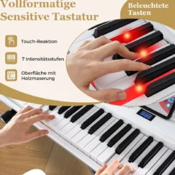 88 Tasten E-Piano mit Verstellbarem Ständer & Hocker & Sustain-Pedal Keyboard Weiß