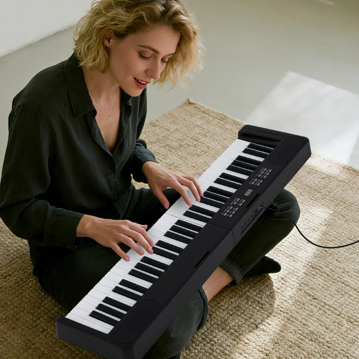 61-Tasten faltbares Klavierkeyboard vollwertiges elektronisches Keyboard mit MIDI- & Split-Funktion Schwarz