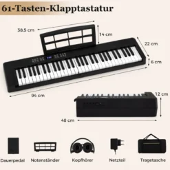 61-Tasten faltbares Klavierkeyboard vollwertiges elektronisches Keyboard mit MIDI- & Split-Funktion Schwarz