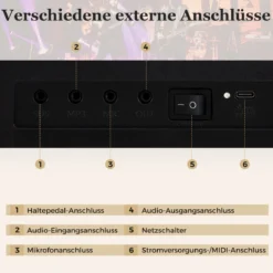 61-Tasten faltbares Klavierkeyboard vollwertiges elektronisches Keyboard mit MIDI- & Split-Funktion Schwarz