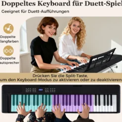 61-Tasten faltbares Klavierkeyboard vollwertiges elektronisches Keyboard mit MIDI- & Split-Funktion Schwarz
