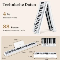 88 Tasten Keyboard Digitales Piano mit halbbeleuchteten Tasten 126 x 30 x 22,5 cm Weiß