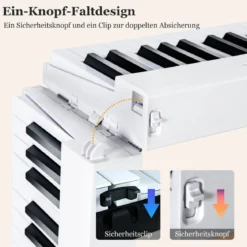 88 Tasten Keyboard Digitales Piano mit halbbeleuchteten Tasten 126 x 30 x 22,5 cm Weiß