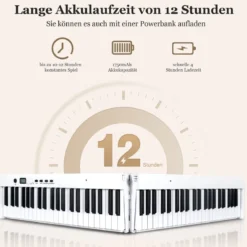 88 Tasten Keyboard Digitales Piano mit halbbeleuchteten Tasten 126 x 30 x 22,5 cm Weiß
