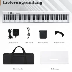 88 Tasten Keyboard Digitales Piano mit halbbeleuchteten Tasten 126 x 30 x 22,5 cm Weiß
