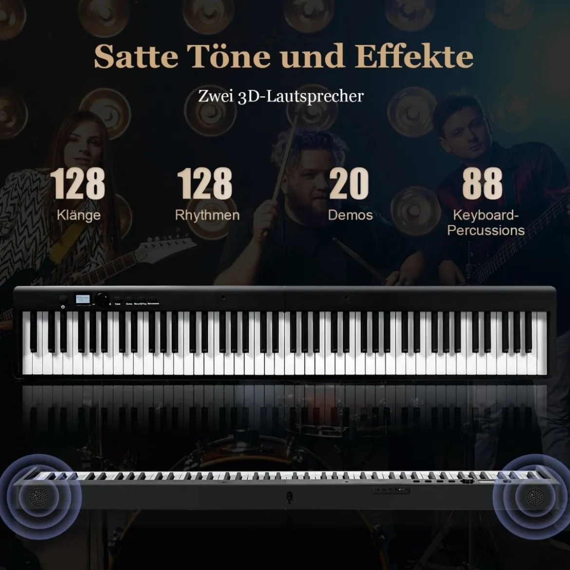 88 Tasten Keyboard elektronisches Musikinstrument Digitales Piano 126 x 30 x 22,5 cm Schwarz