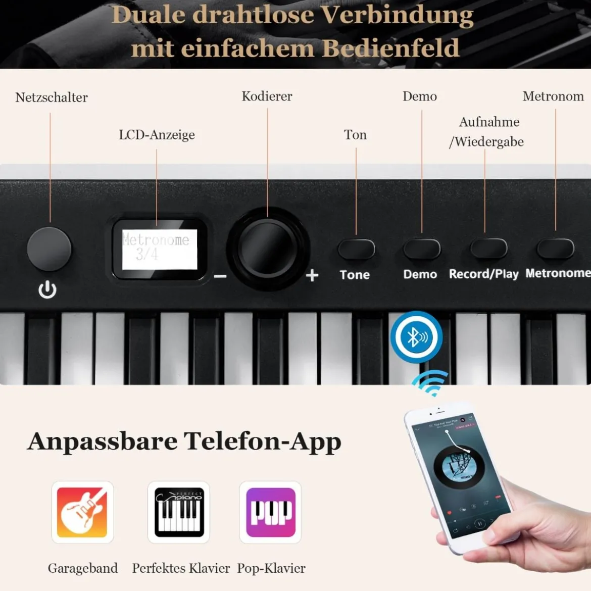 88 Tasten Keyboard elektronisches Musikinstrument Digitales Piano 126 x 30 x 22,5 cm Schwarz