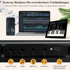 88 Tasten Keyboard elektronisches Musikinstrument Digitales Piano 126 x 30 x 22,5 cm Schwarz