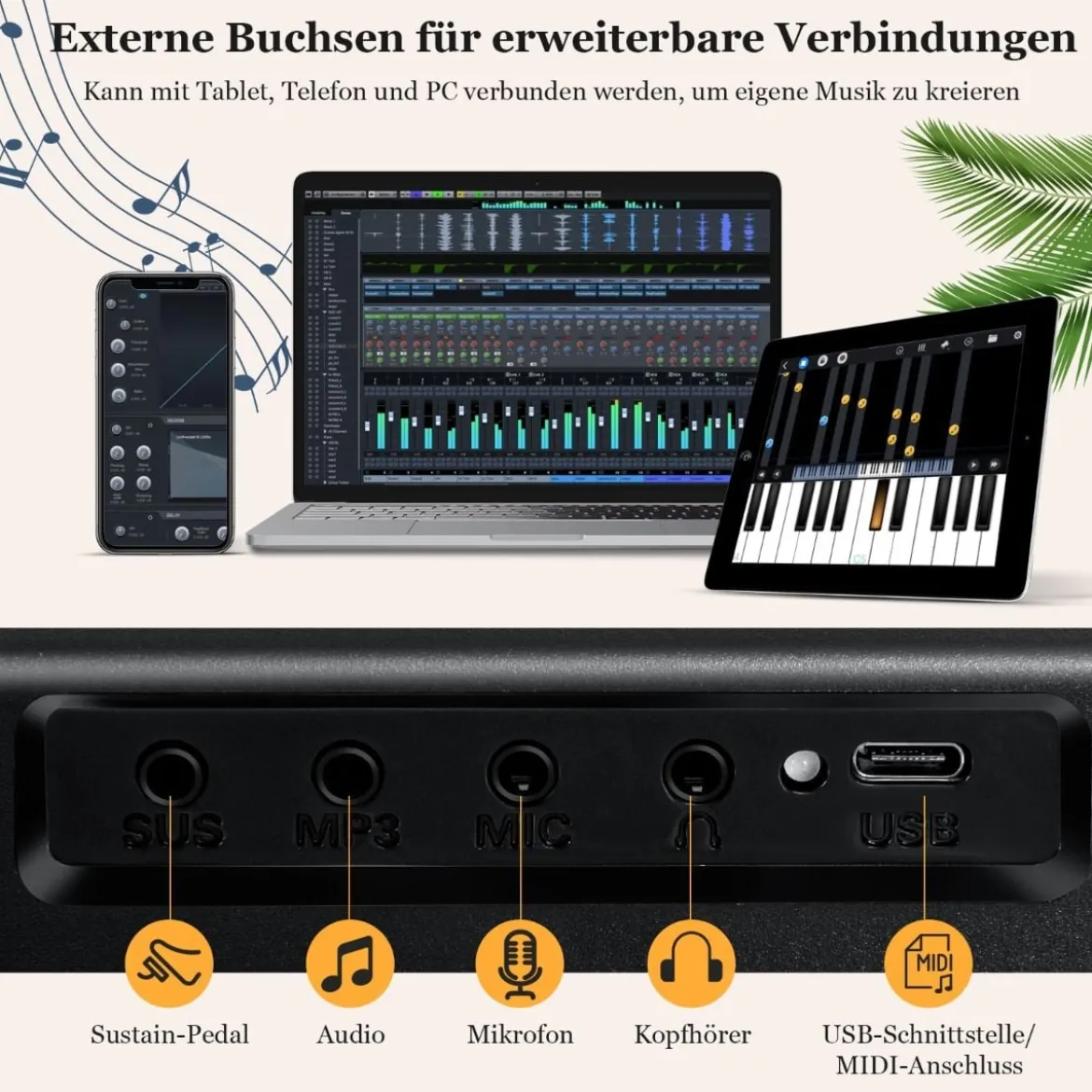 88 Tasten Keyboard elektronisches Musikinstrument Digitales Piano 126 x 30 x 22,5 cm Schwarz