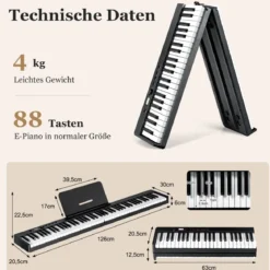 88 Tasten Keyboard elektronisches Musikinstrument Digitales Piano 126 x 30 x 22,5 cm Schwarz